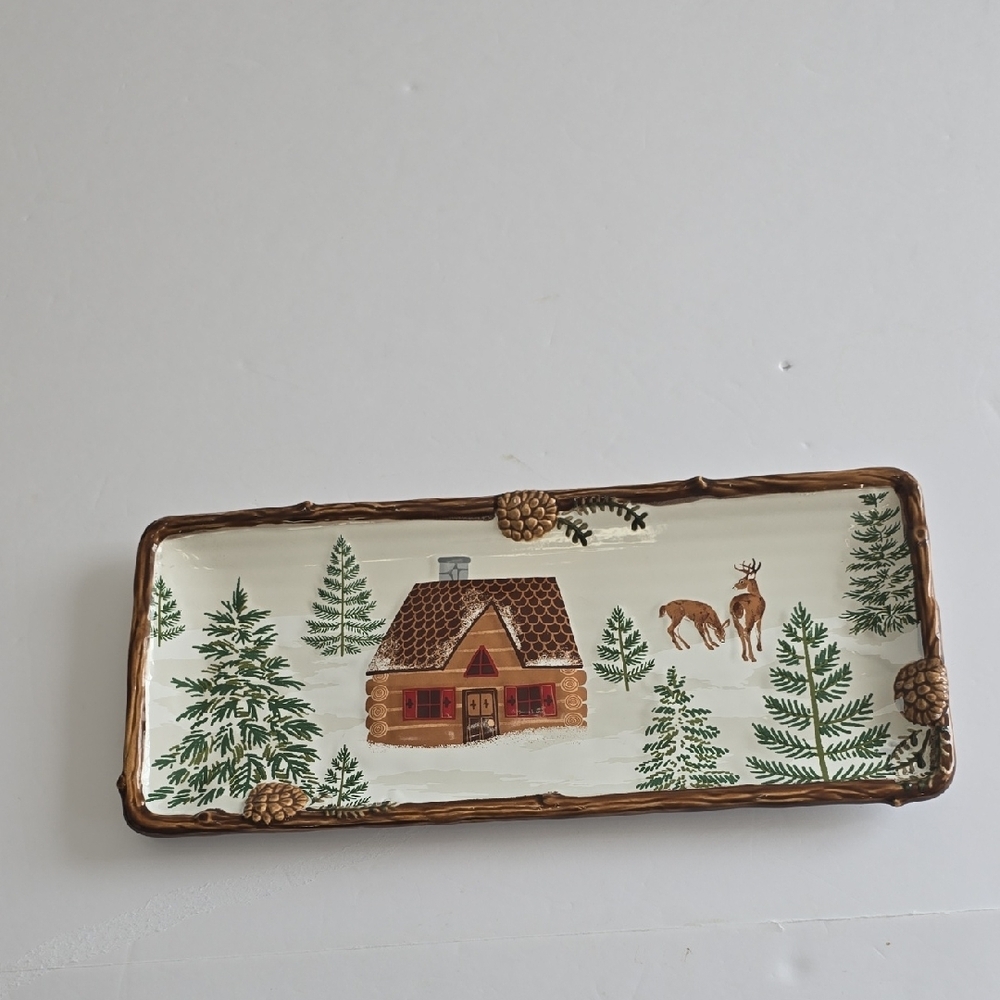 St.Nicholas Square Through The Woods Serving Ceramic Platter Rectangular Holiday